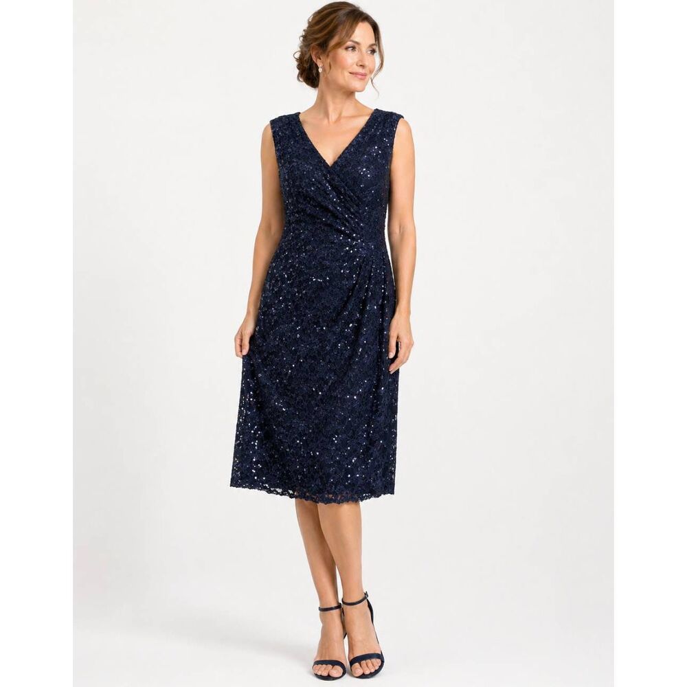 DressBarn Navy Sequin Lace Wrap Dress 8